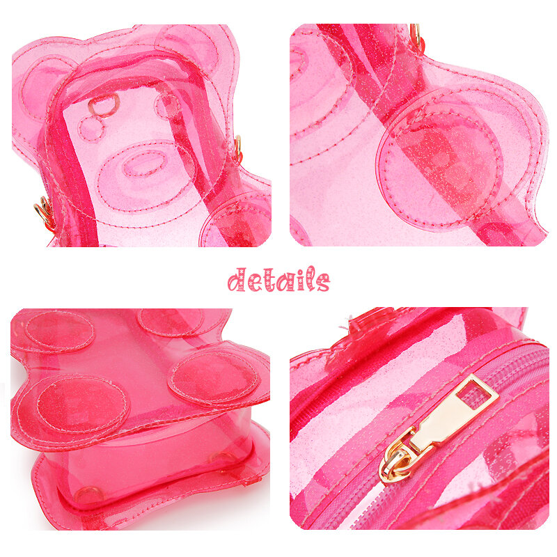 Ransel beruang transparan Glitter merah muda wanita Kawaii dompet bening dan tas bahu Y2K tas sekolah PVC baru wanita hadiah