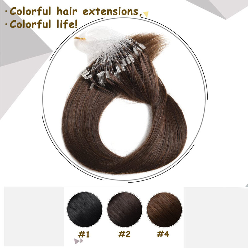 Extensão de cabelo micro laço para mulheres, cabelo humano real, reto, macio e sedoso, anel de laço, cor marrom média, #4