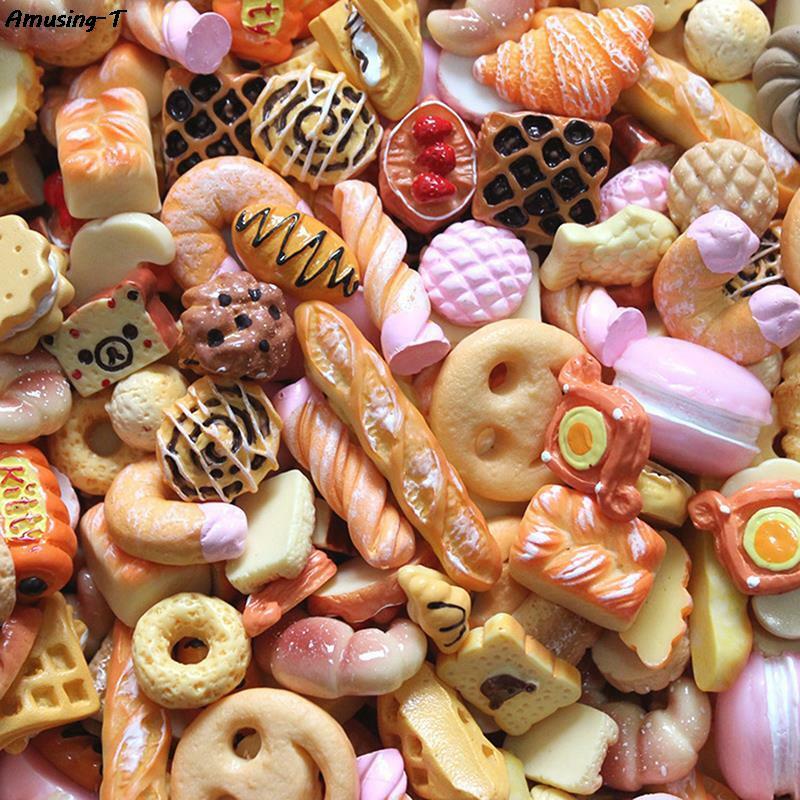 Mini Candy Donut Bread Dollhouse Miniature, Escala de Alimentos, Acessórios Kawaii, Home Craft Decor, Bolo Kids, Brinquedos de Cozinha, Bonito, 10Pcs