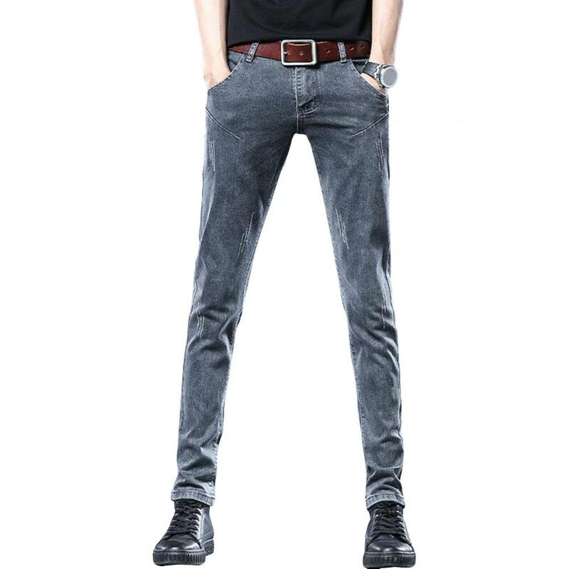 Rozciągliwe spodnie męskie Stylowe męskie spodnie slim fit z kieszeniami Koreańskie spodnie do kostek do codziennego noszenia Mężczyźni dojeżdżania do pracy
