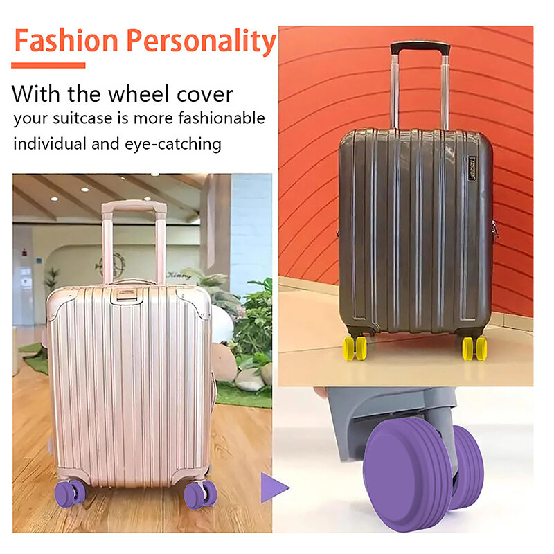 4/8pcs Luggage Wheels Protector Cover DIY Colorful Silicone Trolley Case Silent Caster Sleeve Reduce Noise Suitcase Wheels Cover