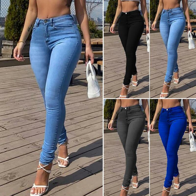Calça skinny de longa duração para meninas, calça jeans de comprimento total, atrativa, cintura média, justa