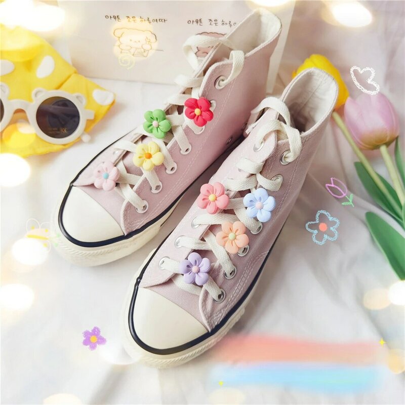 8Pcs Candy Color Flower Shoe Decorations Sweet Shoelace Accessories for Women Sneakers DIY Cartoon Cute Canvas Shoes Shoe-buckle
