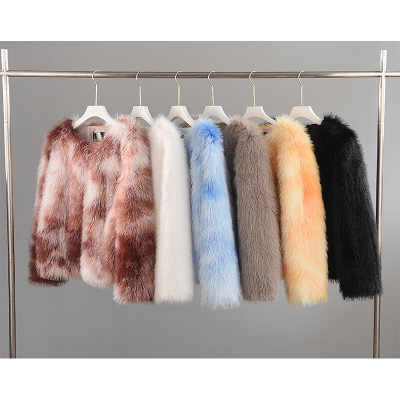 2023 Women's Faux Fur Coat Winter Fashion Elegant Female Short Faux Fox Fur Fluffy Jacket High Quality Ladies Plush Cardigan