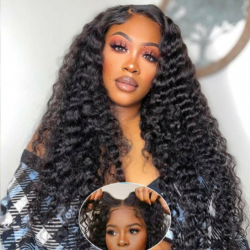 Hd Transparent Lace Human Hair Wigs Preplucked Curly Lace Frontal Deep Wave Glueless Wig Human Hair Ready To Wear Lace Wig