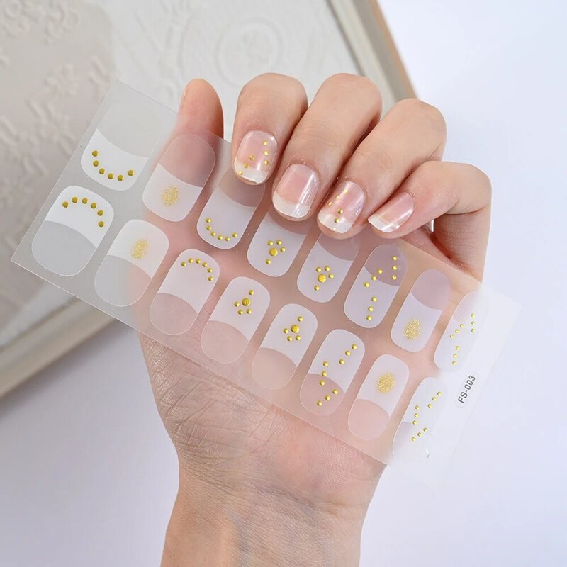 16 Tips French Semi-cured Nail Art Stickers 3D Half Transparent Full Cover French UV Lamp Back Adhesive Manicure Decor Stickers*