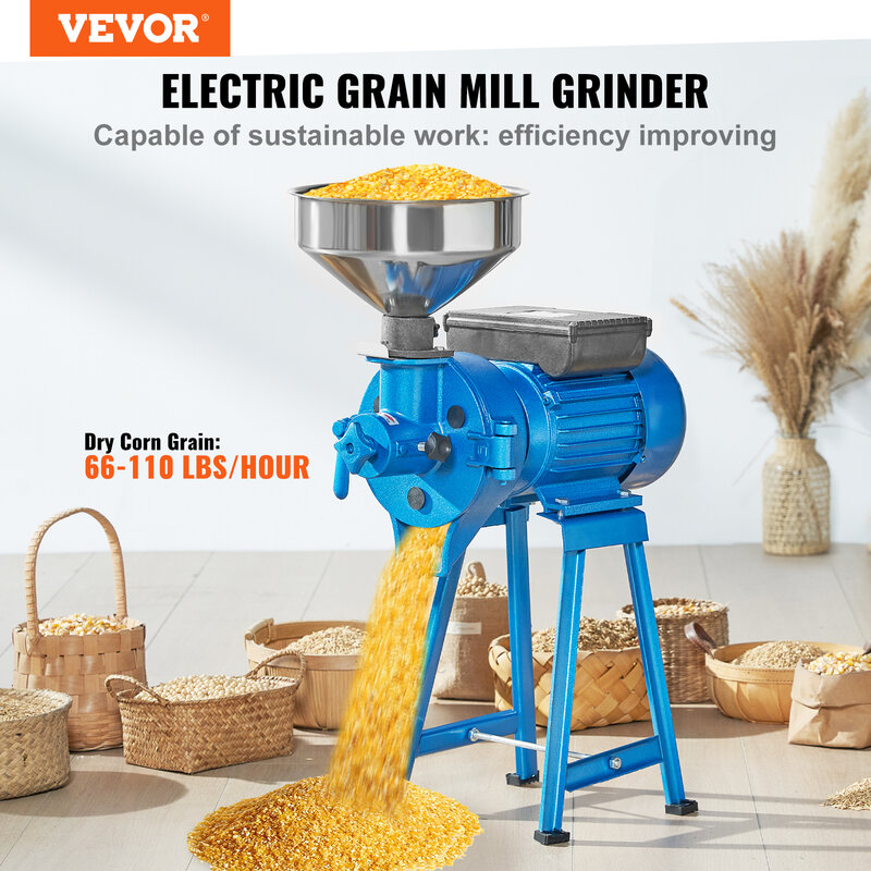 VEVOR 2 in 1 Elektrische Getreidemühle Nass- und Trockeneinsatz, Gewürzmühle, Kommerzieller Motor 1500 W, Kräutermühle Multifunktional Küchenmühle 240 x 280 x 700 mm für Mais, Gerste, Weizen