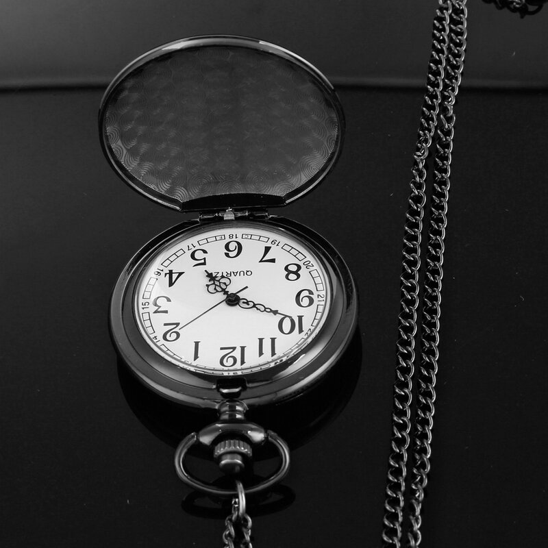 Карманные часы Archer с резьбой на английском алфавите, циферблат, цепочка, черные кварцевые часы, идеальный подарок для мальчиков