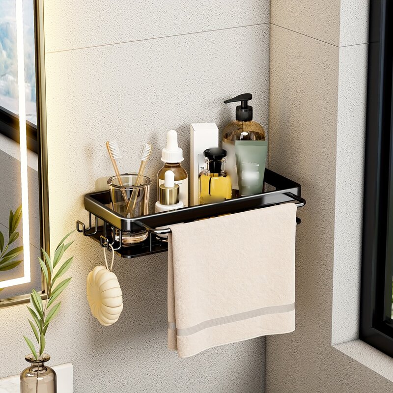 Стеллаж для хранения в ванной комнате, алюминиевая стойка для ванной комнаты без перфорации, шампунь для раковины и технические характеристики