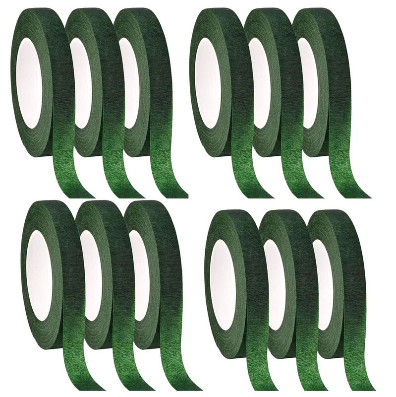 12 Pcs Floral Tape Florist Stem Wrap Green Tape for Bouquet Flowers and Crafts Making