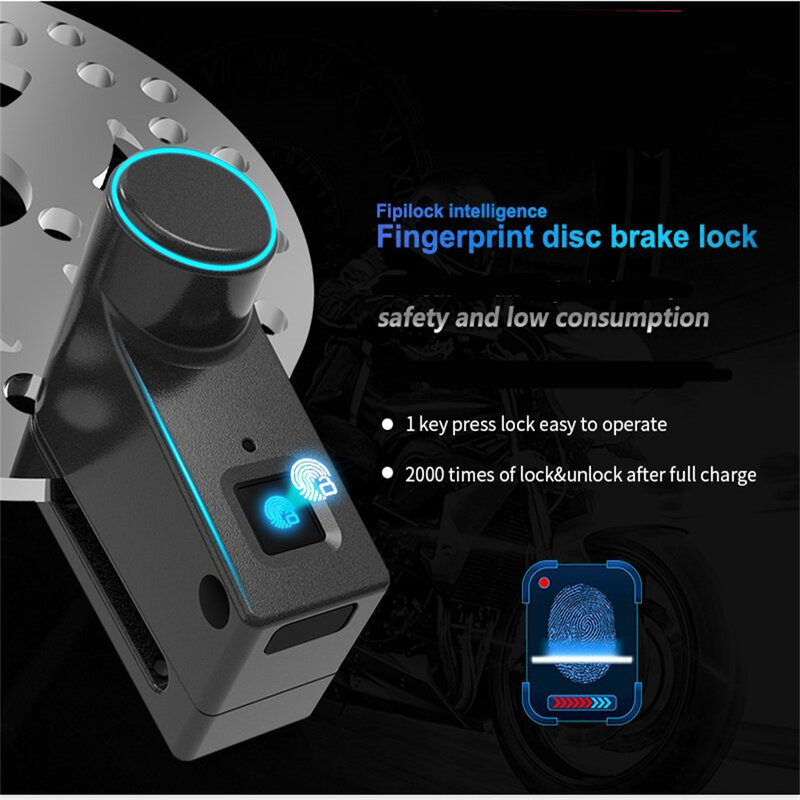 Kunci Rem Cakram Sidik Jari Pintar Kunci Listrik Bluetooth Anti-maling Tahan Air untuk Sepeda Motor
