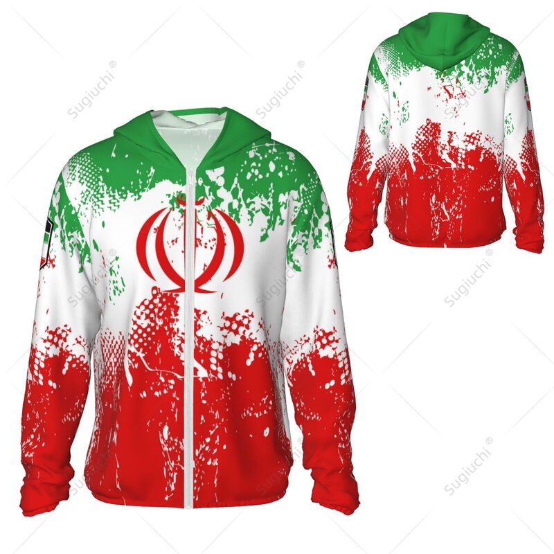 Flaga Iranu Ochrona przeciwsłoneczna Bluza z kapturem Odzież z filtrem przeciwsłonecznym Wędkarstwo Jazda na rowerze Bieganie Szybkoschnący Długi rękaw Z zamkiem błyskawicznym Poliester