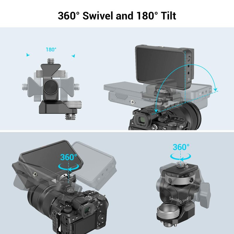 SmallRig DSLR 카메라 조절식 카메라 모니터 홀더, 회전 및 기울기 조절식 모니터 마운트, ARRI 스타일 마운트 2903