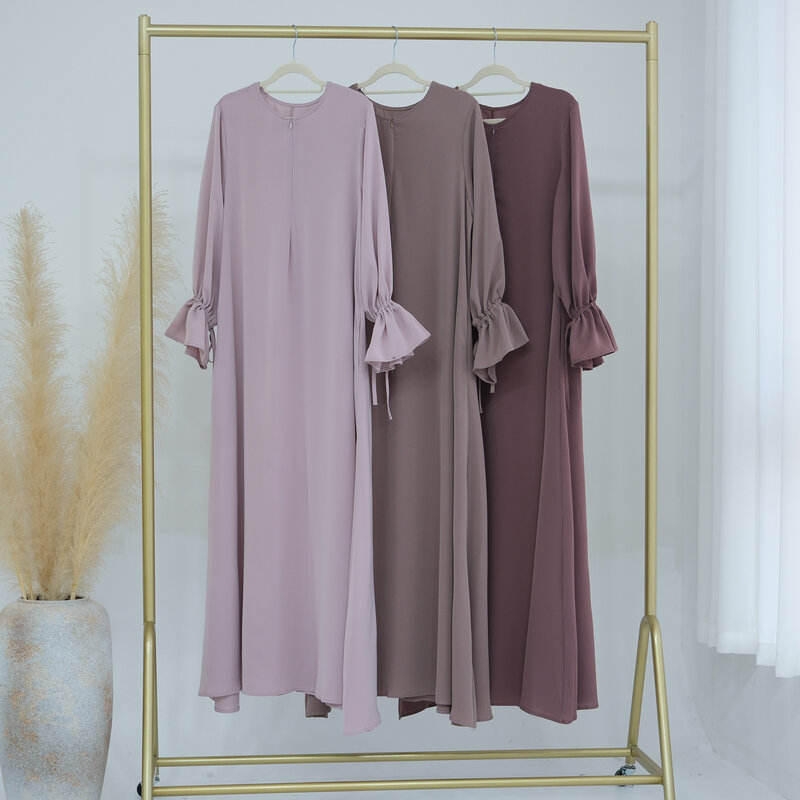Abaya geschlossene muslimische Kleider Frauen Kordel zug Manschetten Seiten taschen islamische Kleidung Dubai Turk Hijabi Robe Bescheidenheit Ramadan Eid