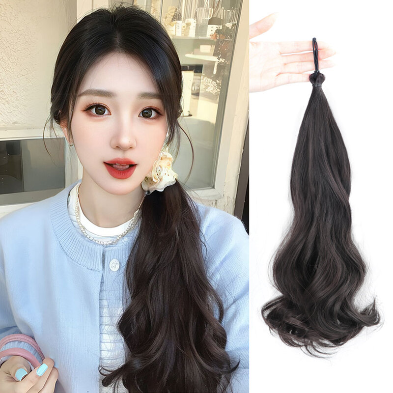 Synthetic Natural Fluffy DIY Ponytail Extension Self-winding Ball-head Wig Braid Hair Bun Female Brown Mixed Hairpieces