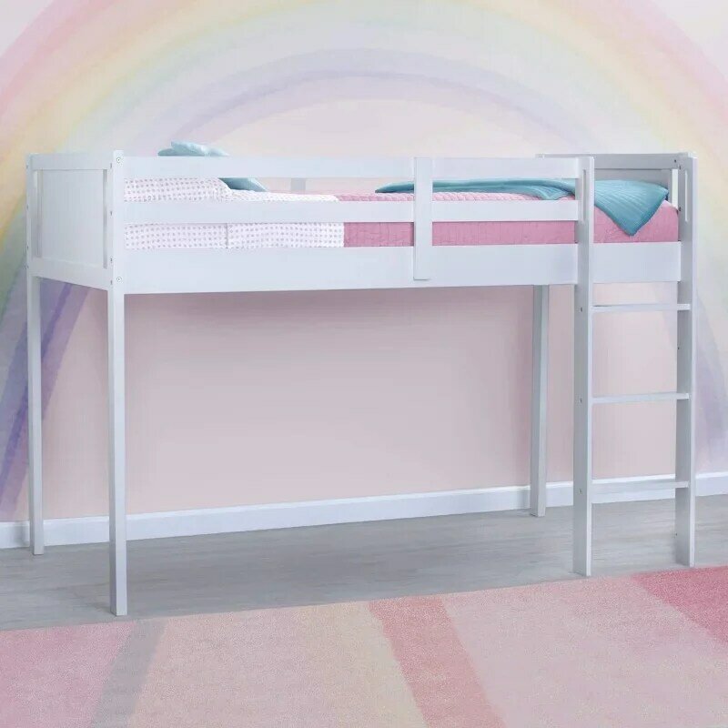 Twin Loft Bed with Guardrail and Ladder (Coordinates with Princess & JoJo Siwa Tents Sold Separately), White