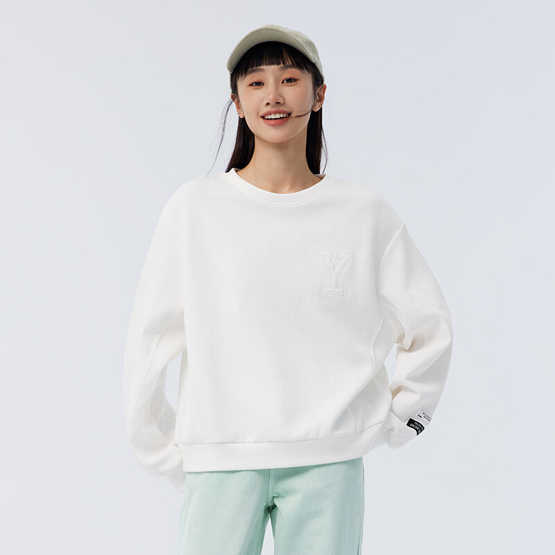 Sweter Oblong Atasan Sulaman Huruf Fashion Personal 2023 Sweter Wanita Musim Semi Longgar Kerah O Hoodie Kasual Serbaguna