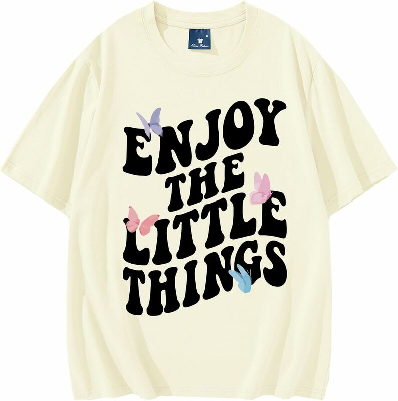 Enjoy The Little Things T-Shirt, Women's Oversized Graphic Letter Print T Shirts, Summer Tops