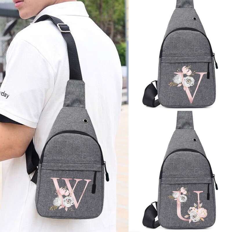 Men's Chest Bags Casual Waist Bag Short Trip Travel Carry Pack Man Waterproof Shoulder Crossbody Bag Pink Flower Letter Handbags