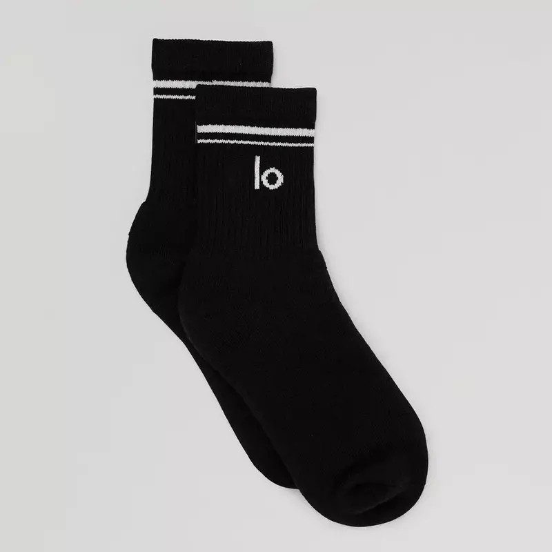 Lo Yoga-Unisex listrado meados comprimento meias de algodão, respirável Sports Sock, cor sólida das mulheres, preto e branco
