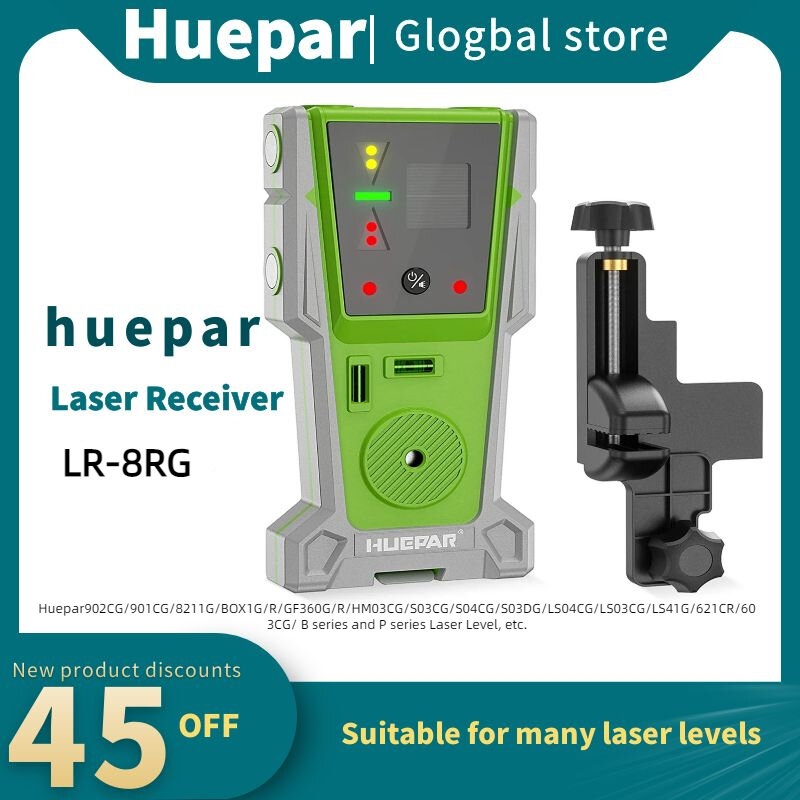Huepar odbiornik dla poziom lasera cyfrowy detektor laserowy zielony i czerwona belka z wyświetlaczami LED magnes podwójna lampa i 90 dB brzęczyk
