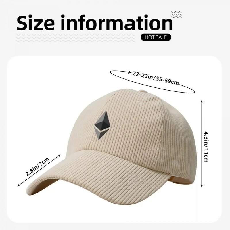Ethereum Logo Sztruksowa czapka z daszkiem Czapka golfowa Zabawna czapka Urodzinowa kask Czapki dla mężczyzn Damskie