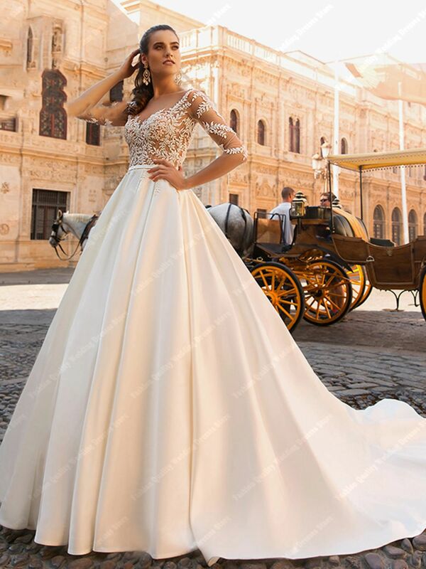 Gaun pernikahan indah kerah V untuk pengantin renda sederhana dan elegan gaun pernikahan terbaru kustomisasi selebriti Vestidos De Noche