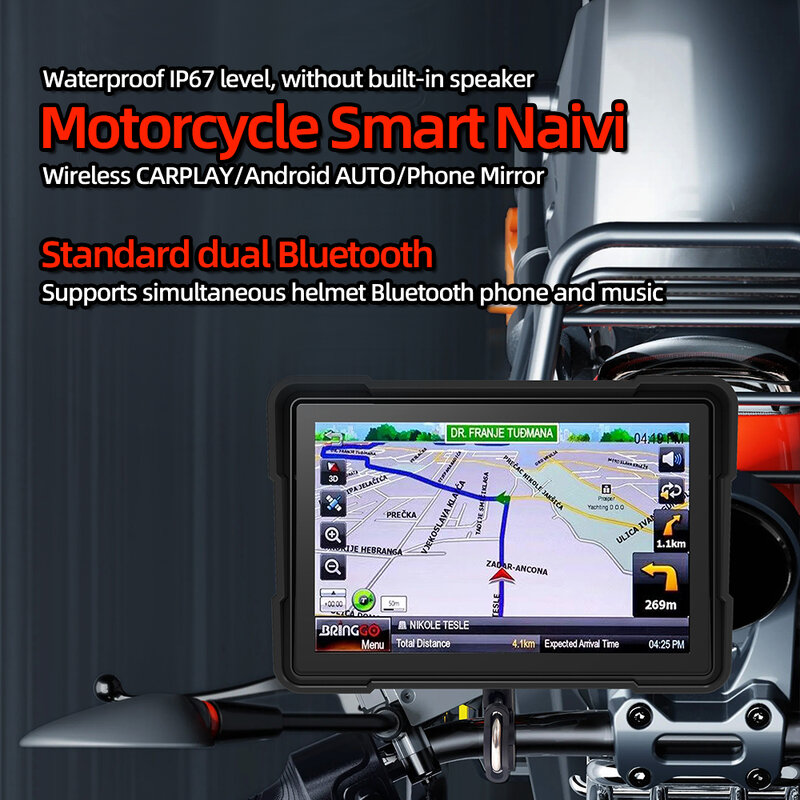 Motocicleta Navegação GPS CarPlay, portátil Auto Android, IP67 à prova d'água, 5 ", apto para Kawasaki Z125 2017-2021 2022 2023