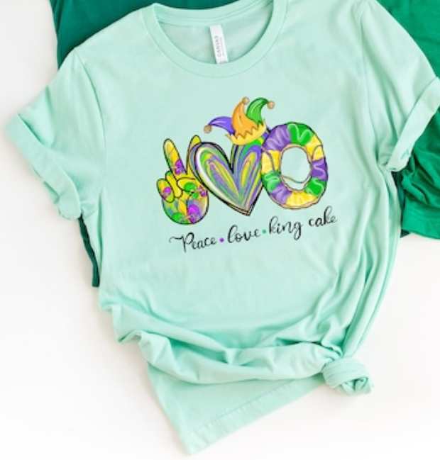 Peace Love King Cake Mardi Gras Shirt, Sweat-shirt Peace Love, Haut unisexe à manches courtes, Économie grande taille, Y2K DstressShipping