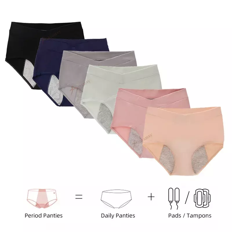 Culotte menstruelle anti-fuite pour femme, sous-vêtement physiologique lavable, taille haute