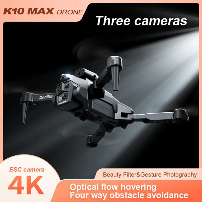K10 max 4k HDカメラを備えた折りたたみ式クワッドコプターアクションフィギュア,3つの自動追跡,光フローを備えた航空写真用の折りたたみ式クワッドコプター