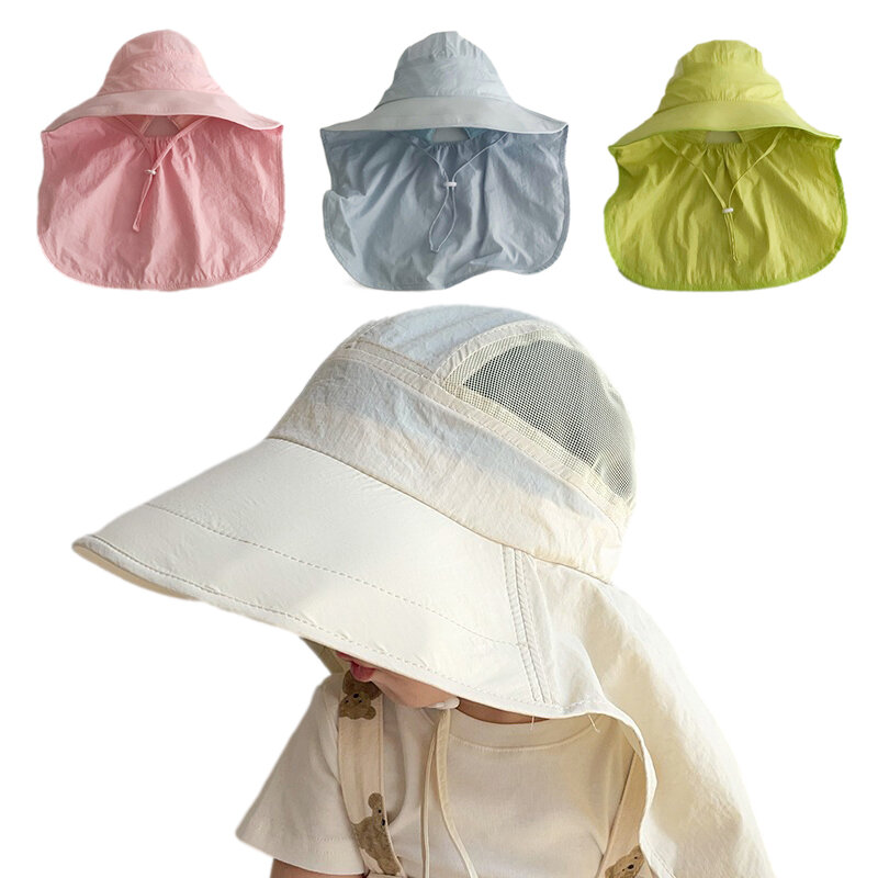 2024 szybkoschnący czapka przeciwsłoneczna dla dzieci kapelusz Panama z dużym rondem z szalem plażowym podróżny akcesoria do kapelusz na lato dzieci w wieku 2-6 lat