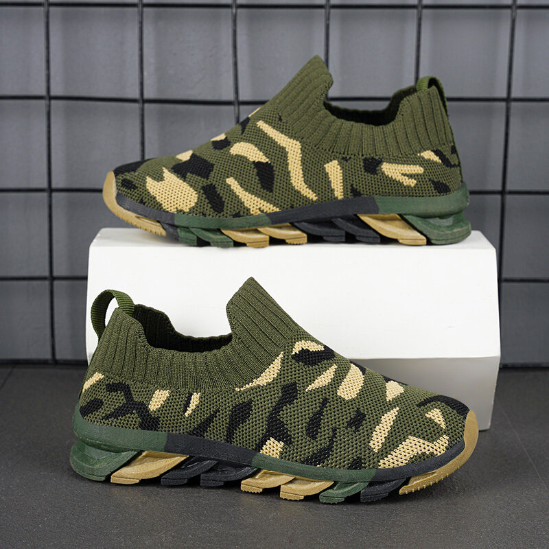 Children Sneakers Fashion Boys Shoes Breathable Knit Mesh Casual Camouflage Kids Shoes Sports Tennis Boys Sneakers Free Sneakers