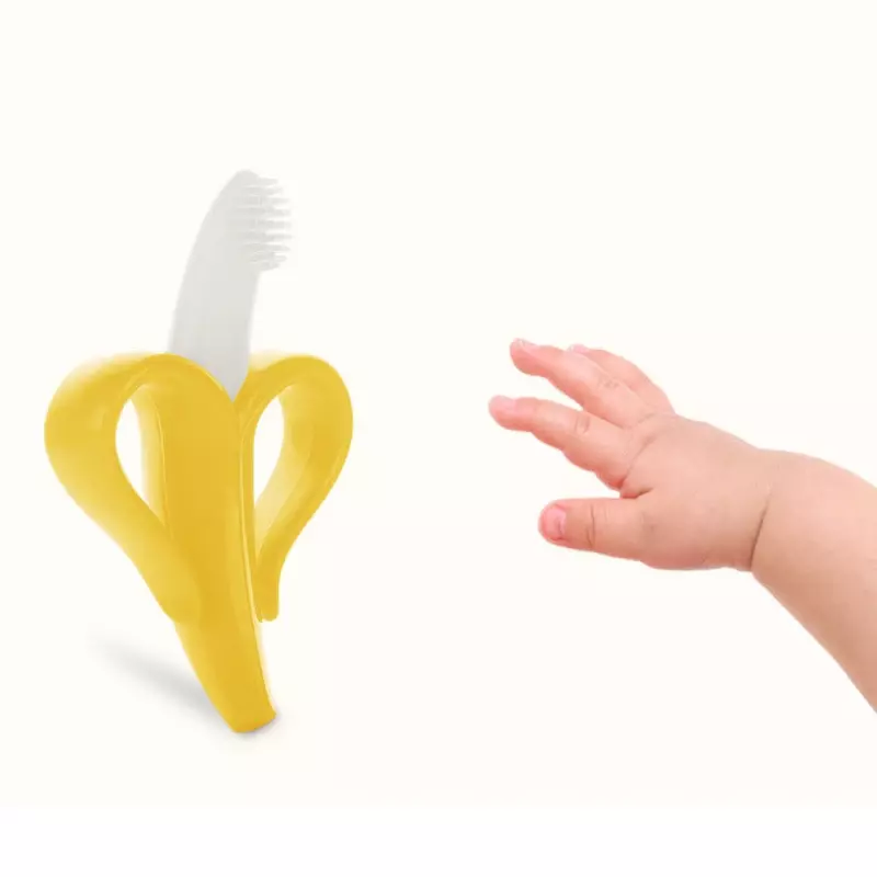 แปรงสีฟันซิลิโคนสำหรับเด็กหัดเดินปลอดภัยรูปทรงกล้วยไร้สาร BPA กัดของเล่นสำหรับกัดของขวัญเด็กทารกให้เคี้ยว