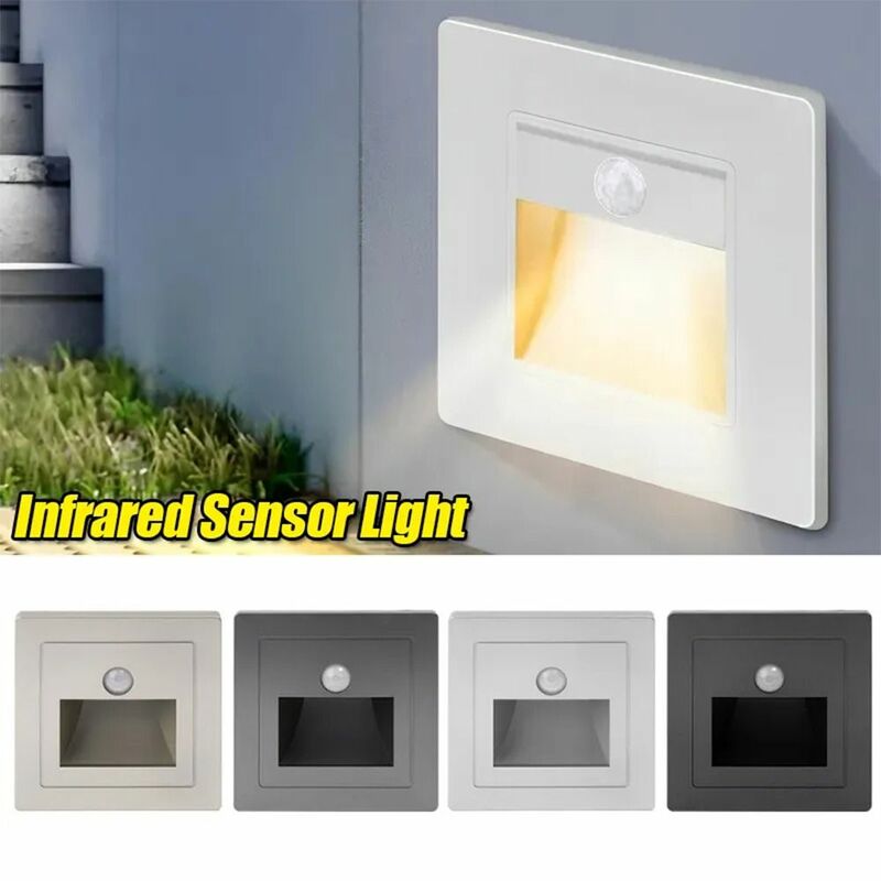 PIR Motion Sensor Body Sensor Lamp Professional Square Recessed Stair Light Infrared LED Night Light Corridor Aisle