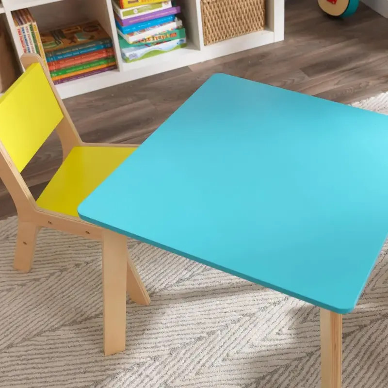 Highlighter Children's Modern Table and Chair Set - Bright Colored Wooden Kid's Furniture, Gift for Ages 3-8