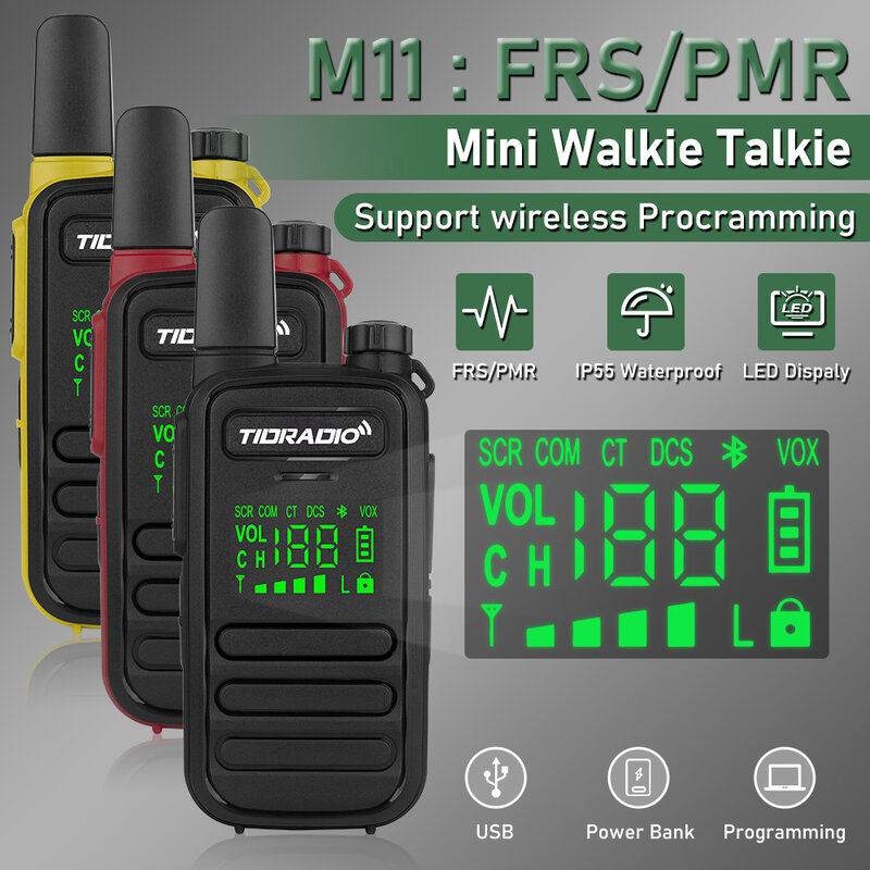 TIDRADIO 휴대용 미니 워키토키, PMR, FRS 통신 라디오, 양방향 라디오 트랜시버, M11 충전식, 2 개