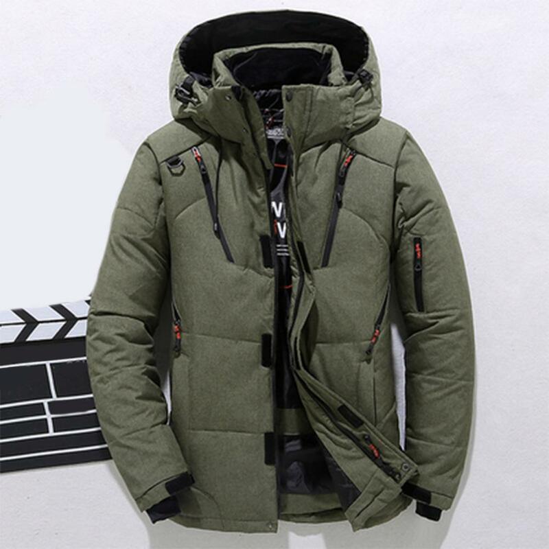 Men jacket zippers decoração com capuz multi bolsos à prova de vento inverno algodão acolchoado casaco engrossar drawstring jacket para ao ar livre