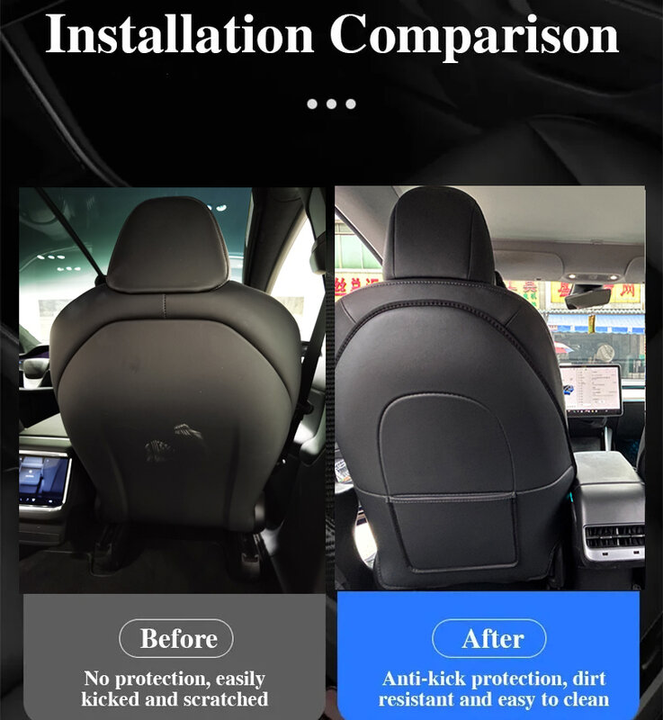 Adecuado para el Tesla Model 3 / Modelo Y almohadilla de protección de respaldo del asiento Automoción de cuero almohadilla de protección contra patadas para niños Accesorios interiores de automóviles anti-sucia