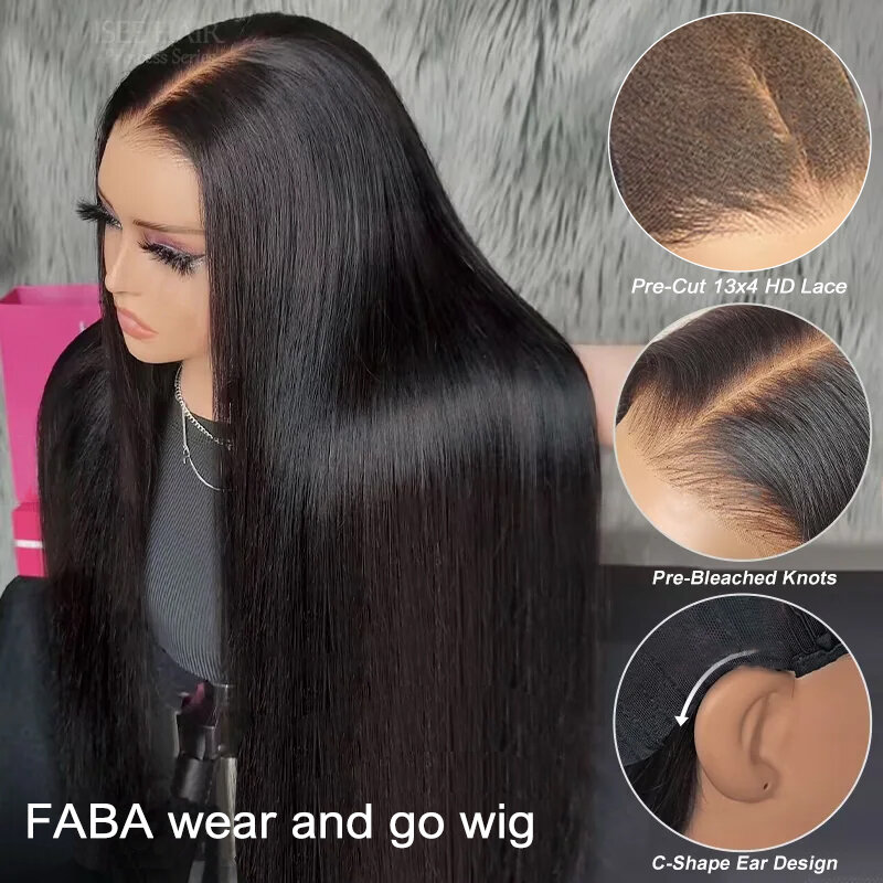 32 Inch Black Straight Lace Front Wig Human Hair Wear And Go 13×4 HD Glueless Lace Front  Natural Color Hair Wig 180 Density