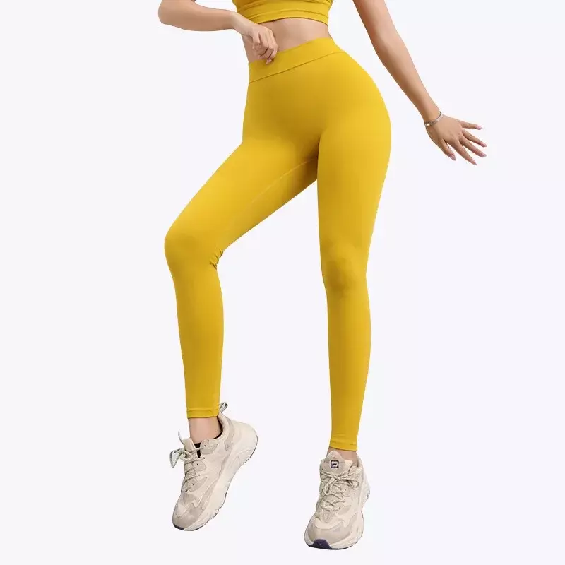 Peach Queen-pantalones de Yoga desnudos en V para mujer, pantalones de Fitness de cintura alta, ejercicio de cadera, crisantemo