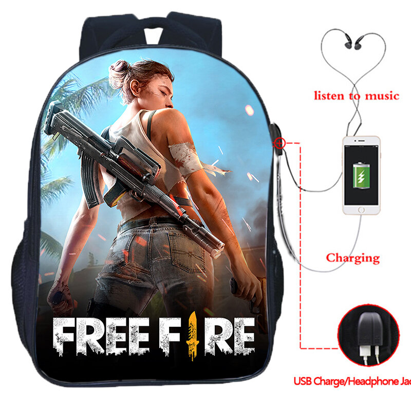 Sac à dos de chargement USB pour adolescents, sac à dos imprimé jeu vidéo, sac à dos étudiant, sacs d'école, sac à dos pour ordinateur portable, garçons, filles, feu gratuit
