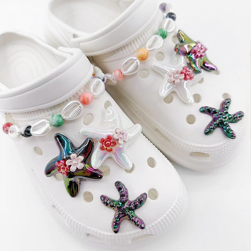 إكسسوارات ذاتية الصنع للأحذية ذات الثقوب ، ديكور نجم البحر ، ديكور شبشب قابل للفصل ، سلسلة قذيفة ، إكسسوارات للفتيات ، حذاء نسائي