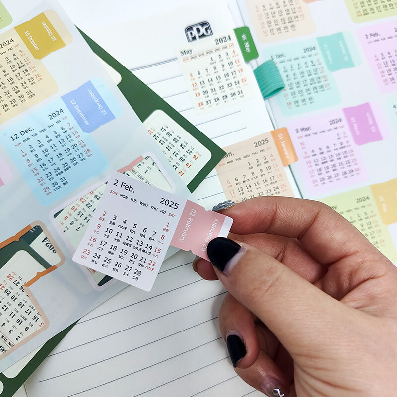 KindFuny-pegatinas de calendario, etiquetas de planificador mensual anual, cuaderno, Agenda, pegatinas de índice, marcapáginas, notas, papelería Kawaii, 2024