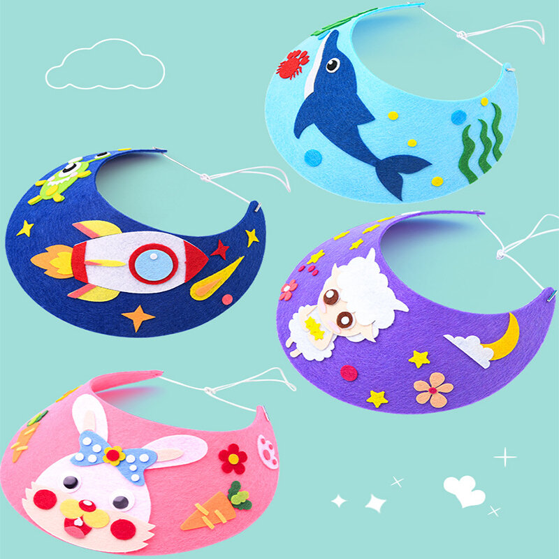 4Pcs cappello EVA artigianato giocattoli fai da te animali dei cartoni animati cucito a mano visiera parasole scuola materna materiali creativi bambini giocattoli divertenti regali