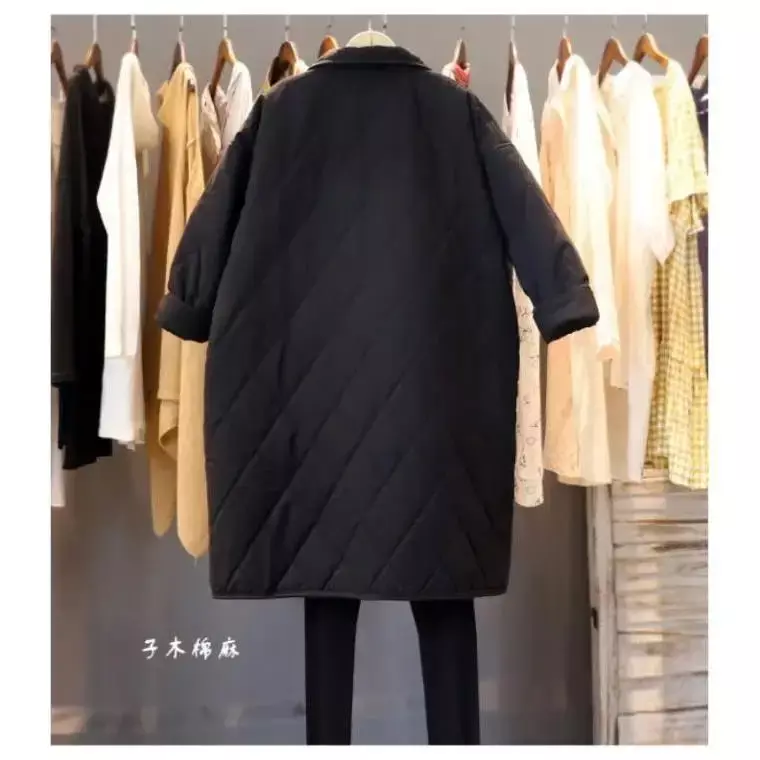 Manteau en coton losange fin pour femme, coupe-vent surdimensionné, mi-long, parka légère, matelassé, automne, hiver, nouveau, 2023