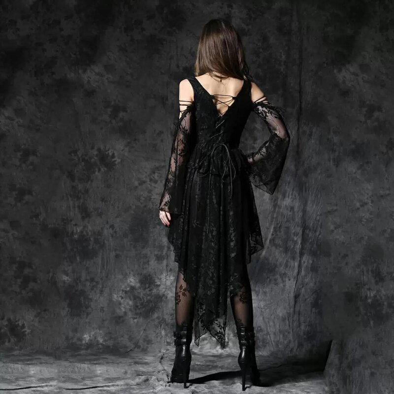 Vestidos informales de fiesta para mujer, vestidos formales con parte delantera espalda corta y larga, vestido negro con capa superior de encaje