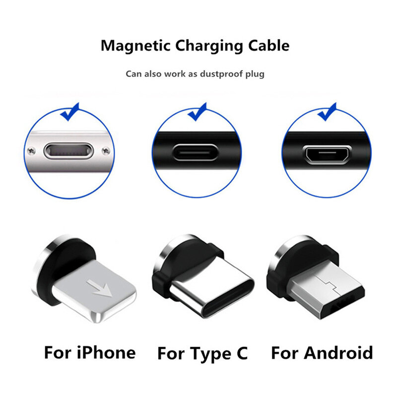 Kabel adaptor magnetik kabel ponsel mikro USB tipe C, kabel adaptor magnetik ujung magnetik untuk konektor Charger Magnet Iphone