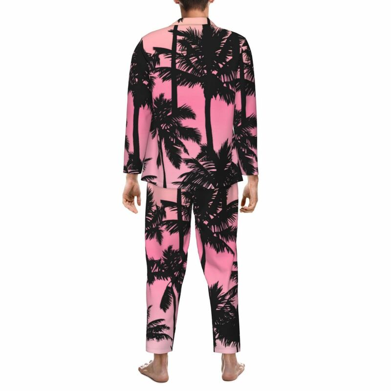 Pyjama imprimé plage pour homme, vêtements de nuit doux, 2 pièces, imprimé palmier, cadeau d'anniversaire