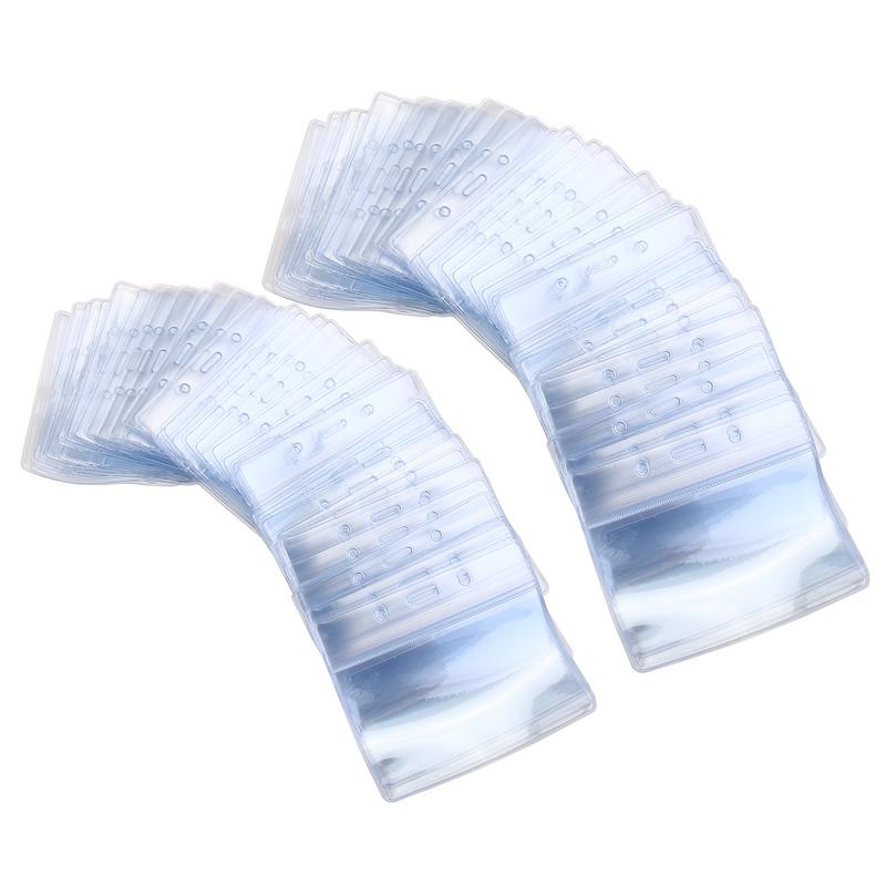 100 buah wadah ID lencana Tag nama Horizontal plastik tahan air (bening)